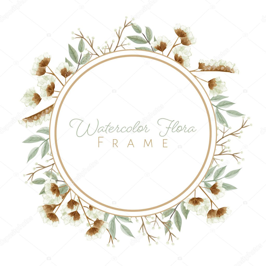 Watercolor leaves and flowers frame in white theme for wedding card, and others.