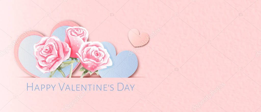 Valentine's papercut with hearts on the left side of artwork background that design like a craft paper.