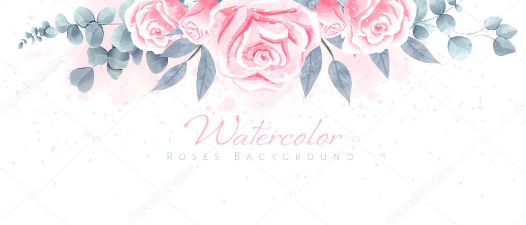 Beautiful watercolor roses background for wallpaper, wedding bac