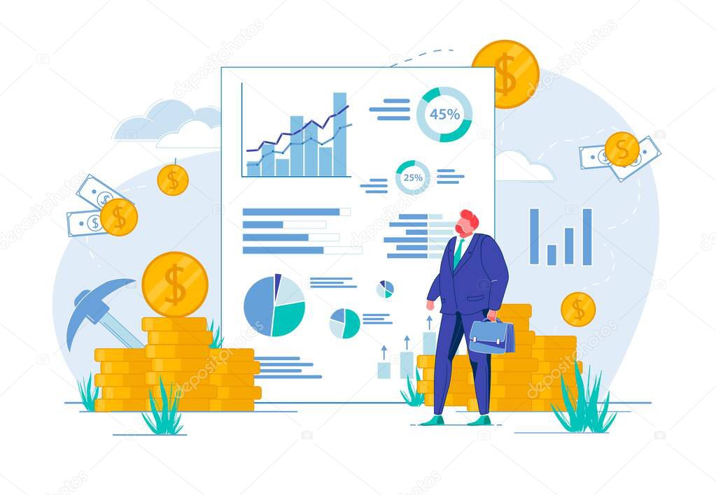 Businessman Looking at Report with Graphs, Charts.