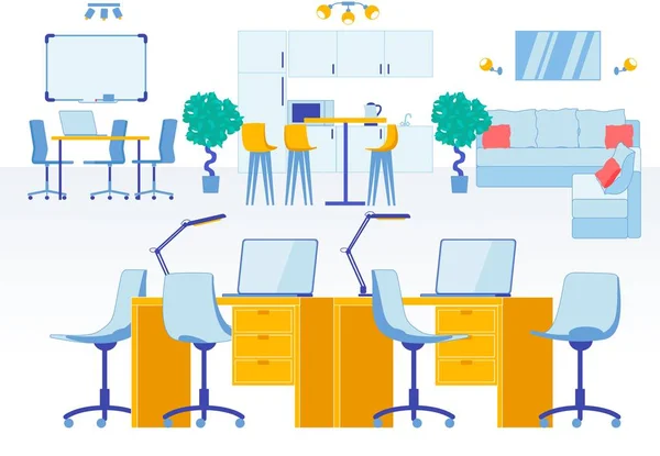 Coworking spazio interno piatto in Business Office — Vettoriale Stock