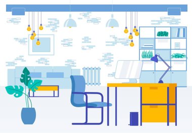 Modern İşyeri Ofis Odası İç Düz Çizgi Film