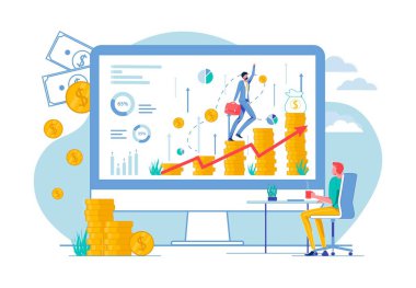 Takım Elbiseli Adam Bilgisayar Ekranında Sikkelerle Yükseliyor.