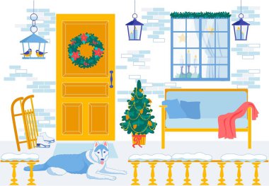 Dekoratif Çizgi Film Tasarımı İçin Yeni Yıl İçi