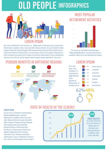 Aging Population Infographic with Old People. — ストックベクタ