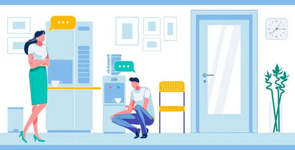 Hombre y mujer tomando un descanso de café en la cocina del trabajo . — Vector de stock