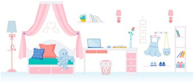 Pembe Giyen Küçük Kız İçin Çocuklar Odası.