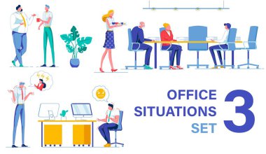 Tipik ofis hayatı durumları. Üç Parça Ayarlandı