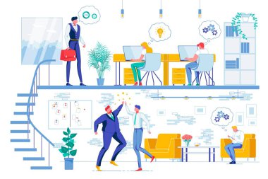 Ofis ve Salon Bölgesi Düz Vektör İllüstrasyonu