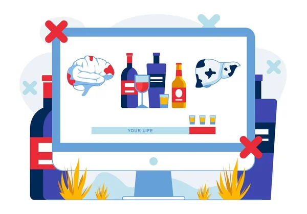 Alcohol Invloed op de menselijke gezondheid Illustratie — Stockvector