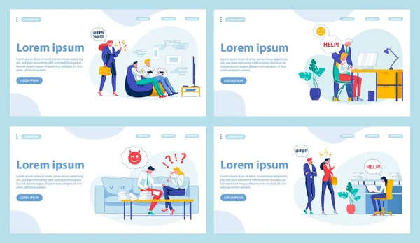 Four Office Work Landing Page Design Templates — 스톡 벡터