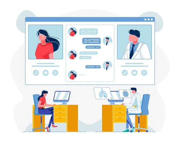 Telemedicine Consultation Flat Vector Illustration — Stock Vector