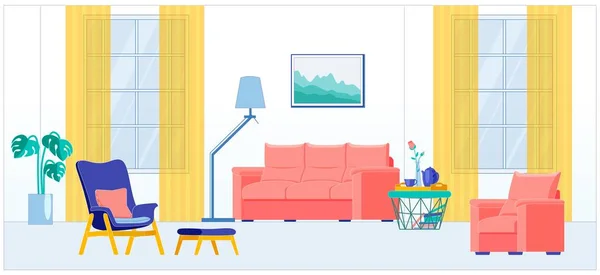Interiér obývacího pokoje v minimalismu Evropský styl. — Stockový vektor