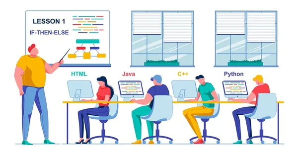 Sınıfta Programlama Dersi, Vektör İllüstrasyonu.