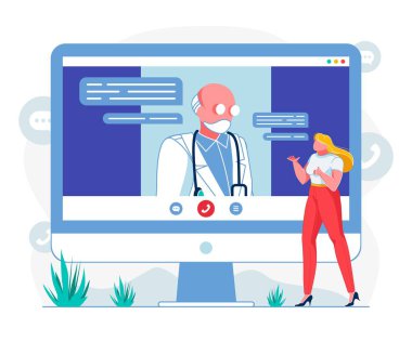 Doktor Danışmanlık Çevrimiçi Düz Vektör İllüstrasyonu