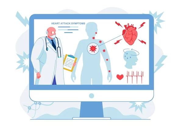 Läkaren förklarar hjärtattack symptom Illustration — Stock vektor