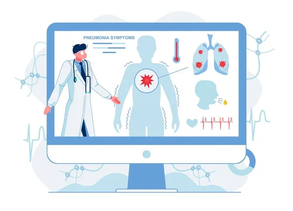 Dottore che descrive i sintomi della polmonite Illustrazione — Vettoriale Stock