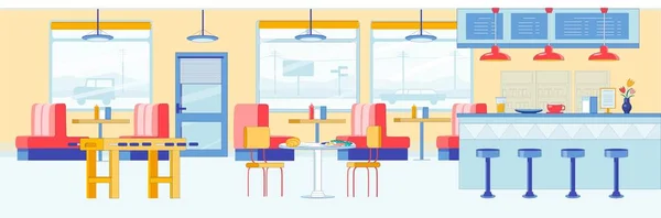 Banner moderno Roadside Café Interior, Dibujos Animados . — Archivo Imágenes Vectoriales