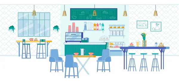 Trendy Cafe and Pastry Shop Interiér, Cartoon. — Stockový vektor