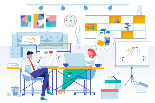 Relax, ozio sul posto di lavoro Flat Vector Illustrazione — Vettoriale Stock