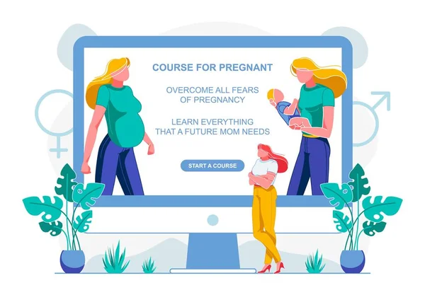 Kurs für Schwangere, Überwindung aller Ängste Schwangerschaft. — Stockvektor