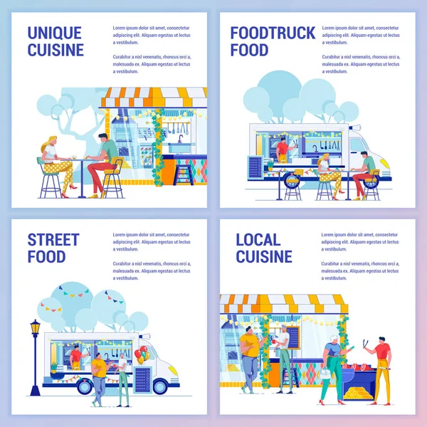 ユニークで地元料理、ストリートとフードトラック. — ストックベクタ