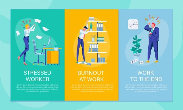 Drei Banner mit gestressten Büromitarbeitern — Stockvektor
