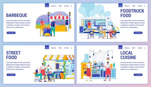 Barbecues, food truck et street food, cuisine locale — Image vectorielle