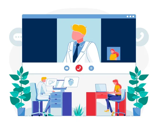 Telemedizin Videocall Techonoly Flache Illustration Vektorgrafiken