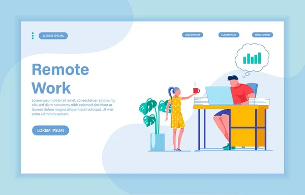 Little Girl Bringing Dad, Remote Worker, Coffee