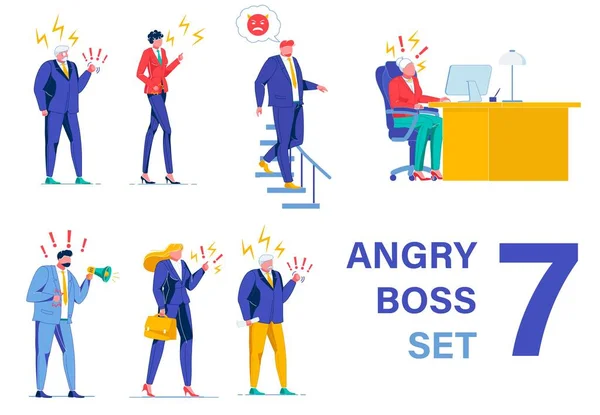 Yelling and Shouting Bosses, Seven Pieces Set — Stockvector