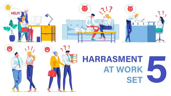 Harassment at Work. Five Typical Situations Set — Stock vektor