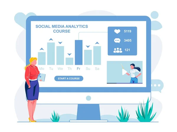 Social Media Analytics Online Course, Banner. — 스톡 벡터