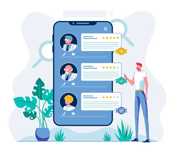 E Avaliação da equipe de saúde Mobile App Illustration — Vetor de Stock