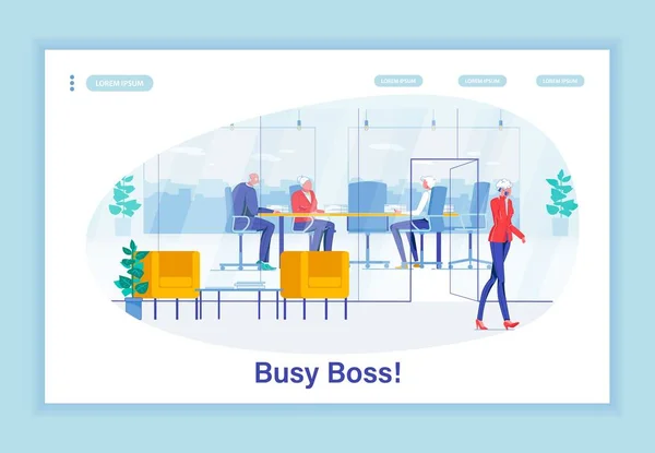 Занятая леди Босс на телефоне покидает стол переговоров — стоковый вектор