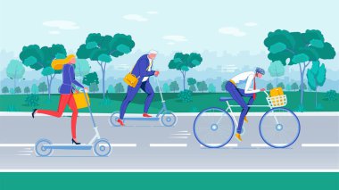 Bisiklet ve scooter kullanan çok yaşlı işçiler