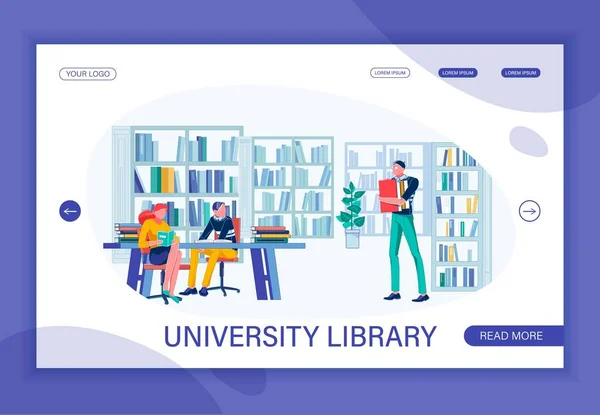 Biblioteca de la Universidad plana Landing Page con Banner — Archivo Imágenes Vectoriales