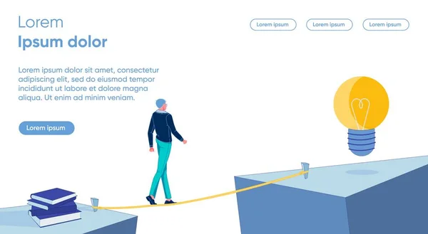 Mens op weg van kennis naar een succesvolle oplossing. — Stockvector