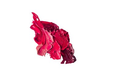 Beyaz arkaplanda makyaj için koyu kırmızı ruj örneği, izole et.