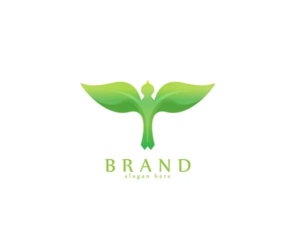 Vogel Blatt Logo Weißer Hintergrund Illustration Design — Stockvektor