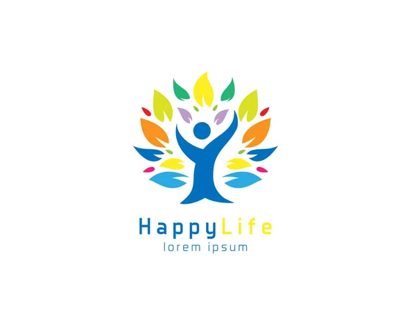 Logo Happy Life Biały Tło Ilustracja Projekt — Wektor stockowy