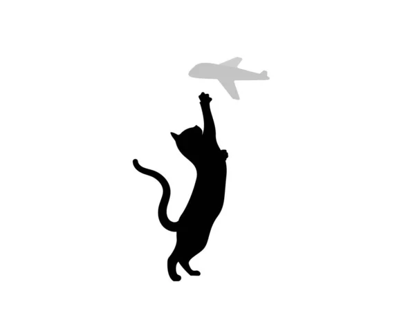 Cat Vangen Van Een Vliegtuig Tshirt Illustratie Logo Ontwerp — Stockvector