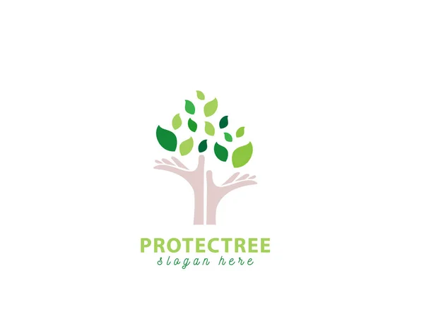 Σχεδιασμός Λογότυπου Δέντρου Προστασίας Λευκό Φόντο Σχεδιασμός Εικονογράφησης — Διανυσματικό Αρχείο