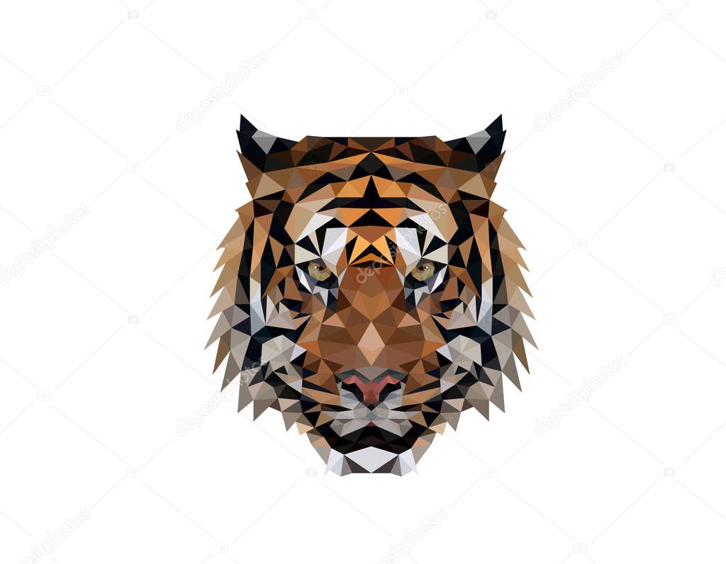 Polygonal Tiger Head Logo Design Illustration
