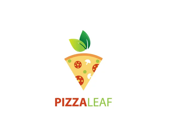 Pizza Leves Vegan Design Logo White Background Illustartion Design — Stock Vector