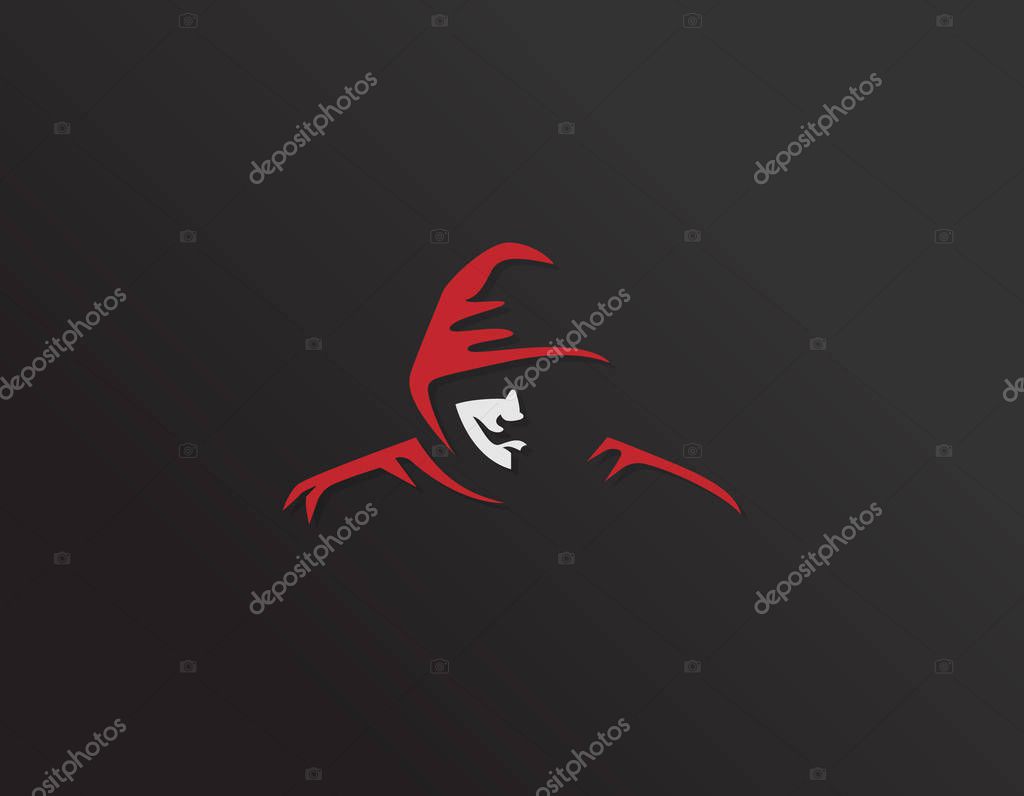 Mysterious computer hacker icon logo - white background illustartion design