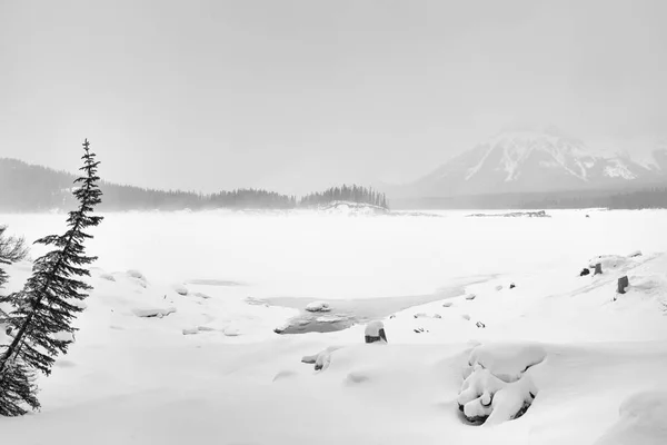 Ομίχλη χειμώνα Kananakis λίμνη — Φωτογραφία Αρχείου
