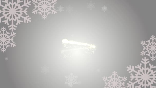 Veselé Vánoce a šťastný Nový rok pozdravy na stříbrném pozadí s rotující sněhové vločky a kresba vánoční strom