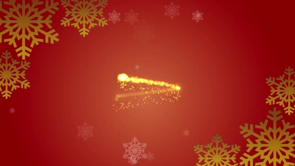 Merry Christmas and Happy New Year greetings on a red background with spinning snowflakes and a drawing Christmas tree — Stock Video