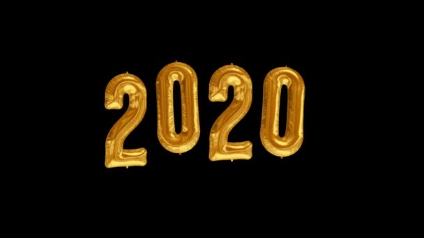 New year 2020 celebration. Gold foil balloons numeral 2020 on black background — Stock Video